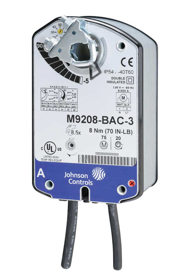 M9208-BAC-3: ACT ON/OFF 120VAC WITH 2; 70LB-IN (8NM)SPRING RETURN ACTUATOR ON/OFF AC 120V 2 SWITCHES