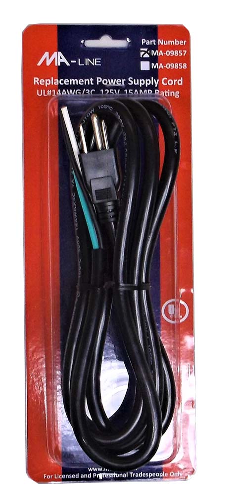 MA-09857: 6' 14/3 Black 3 Conductor Power Supply Cord 125V 15 Amp