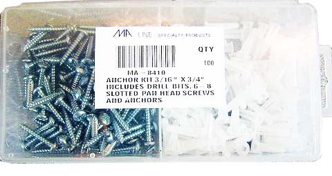 MA-8411: Anchor Kit 1/4" x 1" #10-12 Slotted Pan Head Screw 100/PKG.