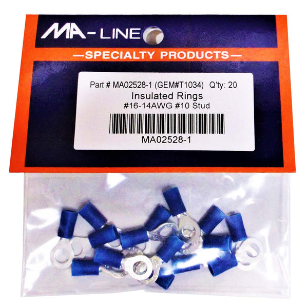 MA02528-1: Insulated Rings 16-14AWG #10 Stud 20/PKG.