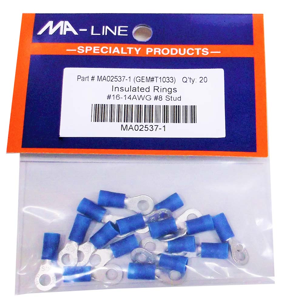 MA02537-1: Insulated Rings 16-14AWG #8 Stud 20/PKG.