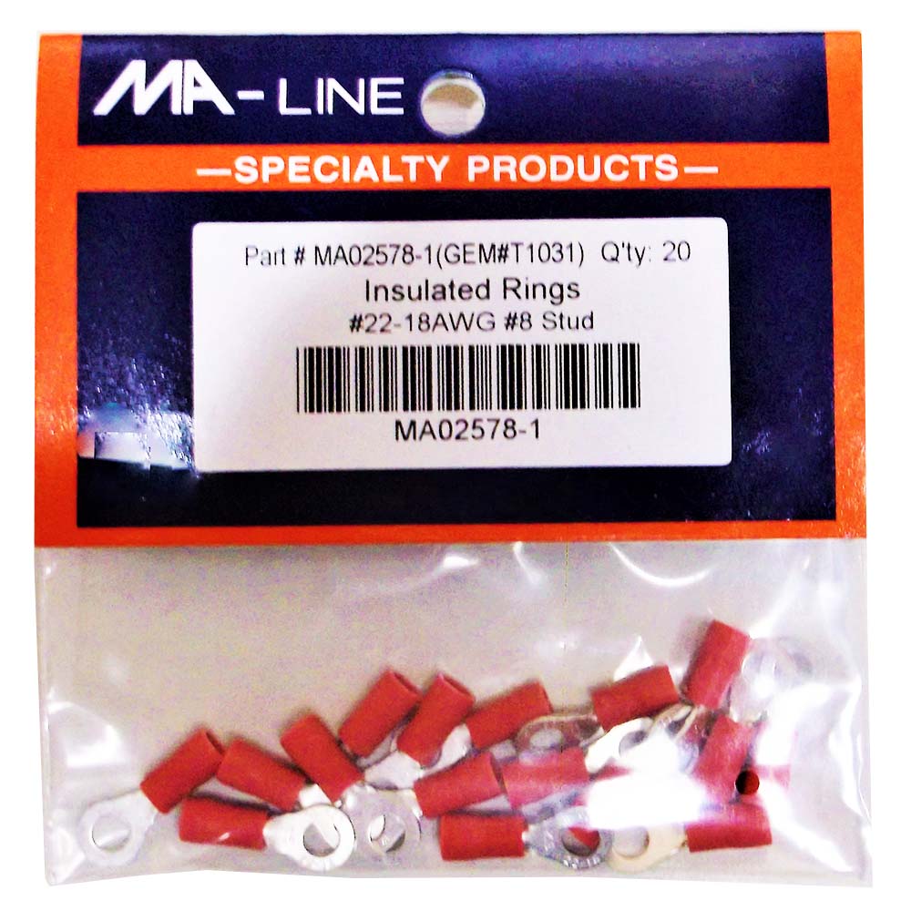 MA02578-1: Insulated Rings 22-18AWG #8 Stud 20/PKG.