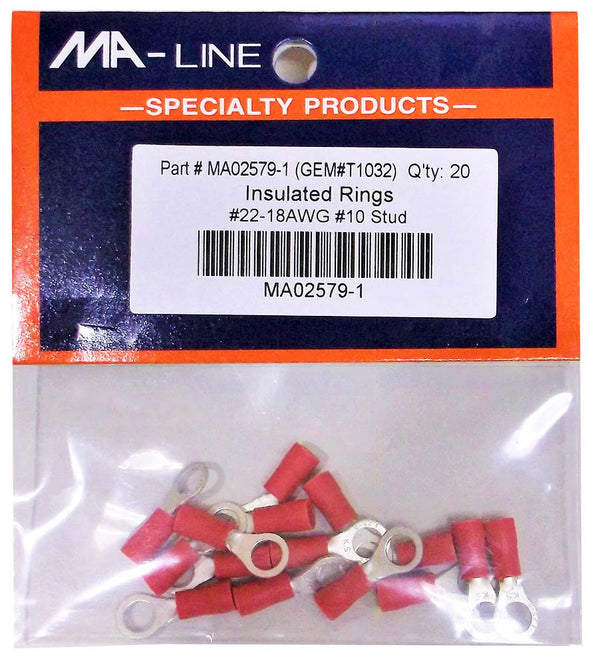 MA02579-1: Insulated Rings 22-18AWG #10 Stud 20/PKG.