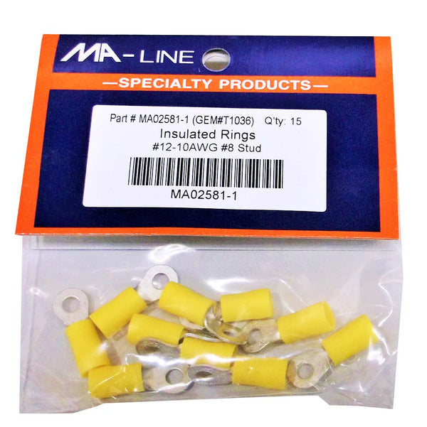 MA02581-1: Insulated Rings 12-10AWG #8 Stud 15/PKG.