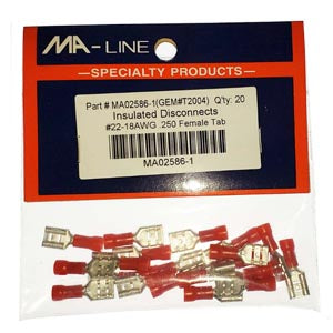 MA02586-1: Insulated Quick Disconnects 22-18AWG Male 0.250 Tab 20/PKG.