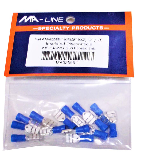 MA02588-1: Insulated Quick Disconnects 16-14AWG Female 0.250 Tab 20/PKG.