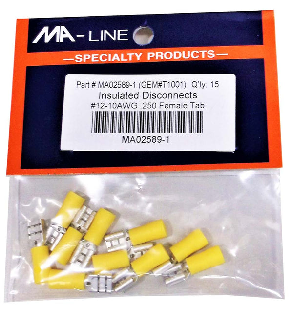 MA02589-1: Insulated Quick Disconnects 12-10AWG Female 0.250 Tab 15/PKG.