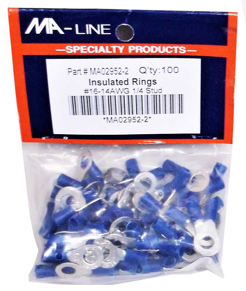 MA02952-2: Flared Vinyl Insulated Rings 100-Package 16-14awg 1/4" stud