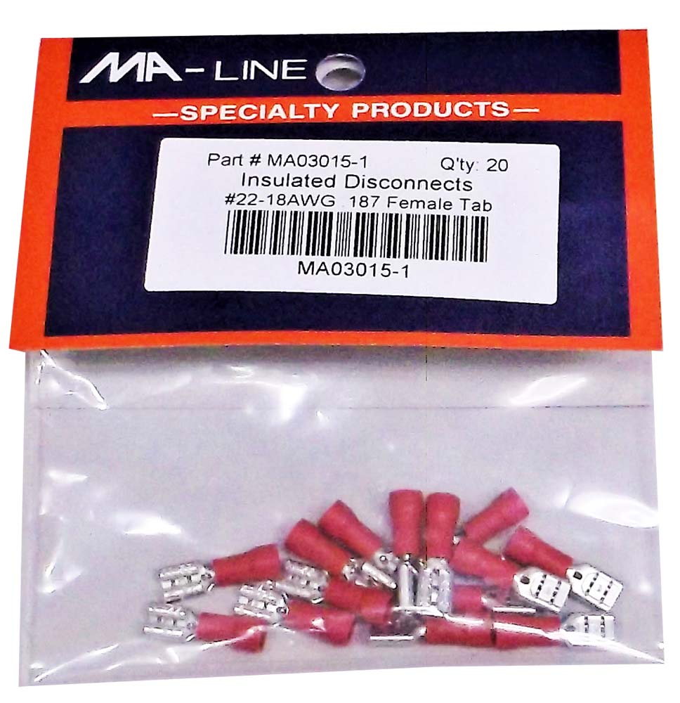 MA03015-1: Insulated Quick Disconnects 22-18AWG Female 0.187 Tab 20/PKG.