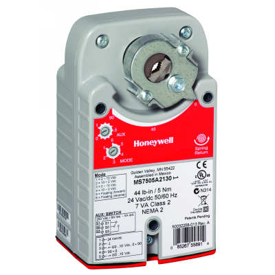 MS8105A1130: Honeywell Spring Return Direct Coupled Actuator, 24Vac/Dc, Two Position Control Signal,1 Internal Auxiliary Switch ( Adjustable 0-95 Degree)