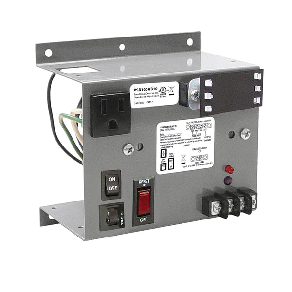 PSB100AB10: Power Supply Bracket 100VA 120-24Vac w/ 10A Breaker + Terminal Cover UL Class 2