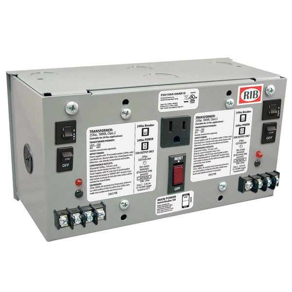 PSH100A100AB10: Enclosed Dual 100VA 120 To 24VAC UL Class 2 Power Supply 10A Main Breaker