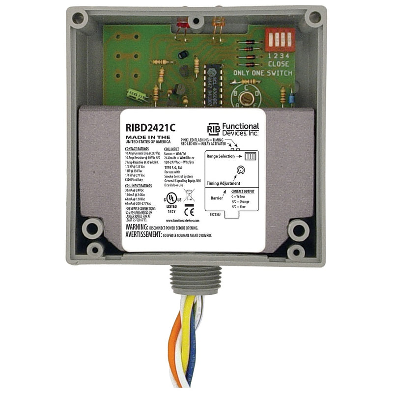 Control Building Relay RIBD2421C: Enclosed Relay 10Amp SPDT 24Vac/dc, 120-277Vac, Time Delay