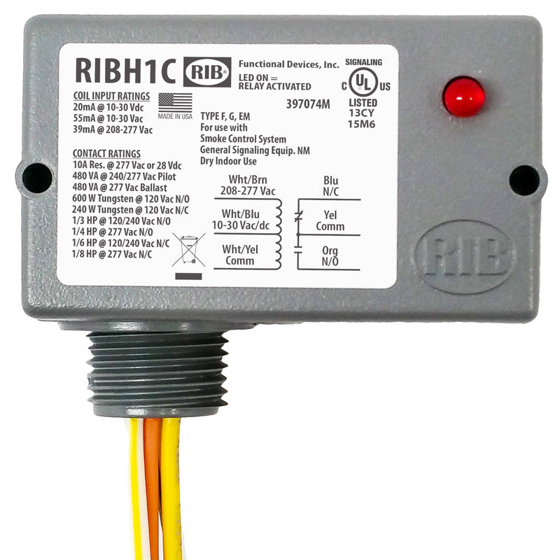 RIBH1C: Enclosed Relay 10Amp SPDT 10-30VAC/DC/208-277VAC