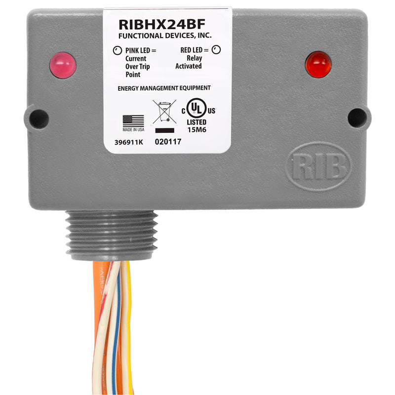 RIBHX24BF: Enclosed Relay/AC Sensor 20Amp SPST-NO 24VAC/DC, Mini Rib Hsg