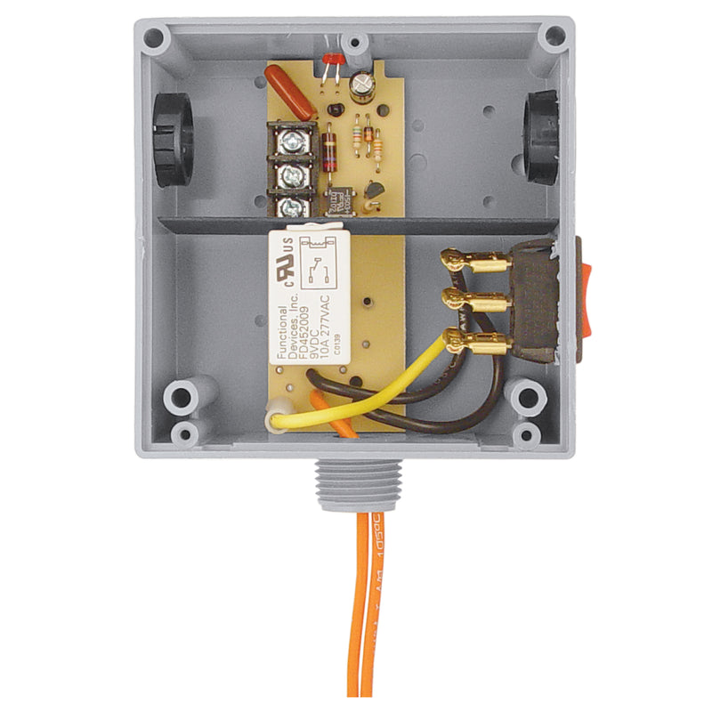 RIBTU1S: Enclosed Relay 10Amp SPST 10-30VAC/DC/120VAC  + Override Hi/Low Sep