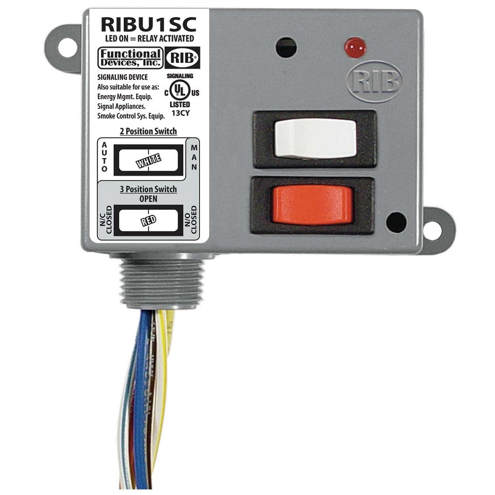 RIBU1SC: Enclosed Relay 10amp SPDT + override