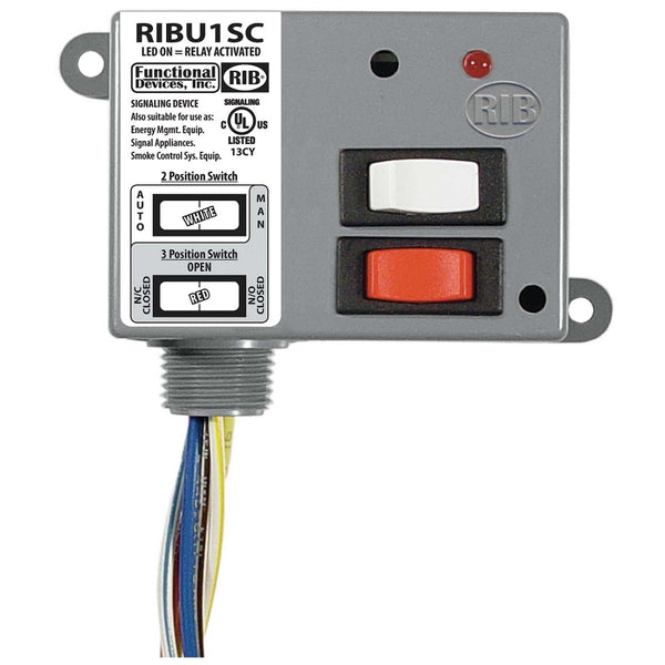 RIBU1SC: Enclosed Relay 10amp SPDT + override