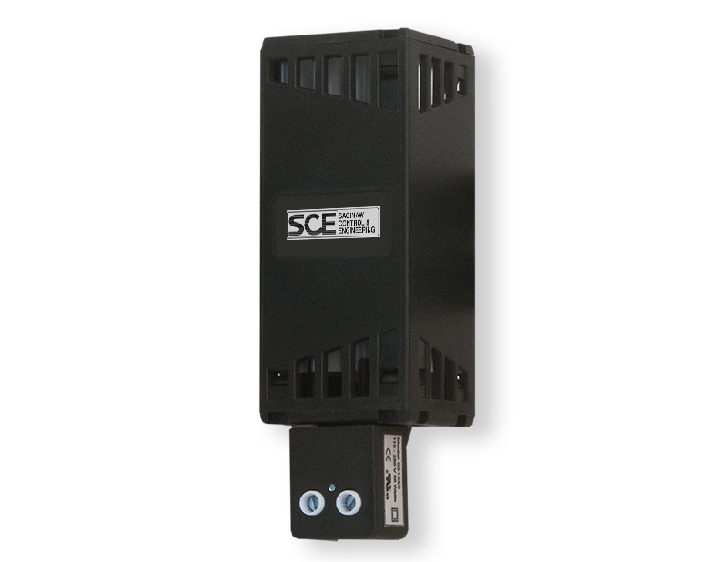 SCE-TSH50: Touch Safe Heater, For 35mm Din Rail. AWG 14 wire. 110-240V AC or DC. 50 Watts