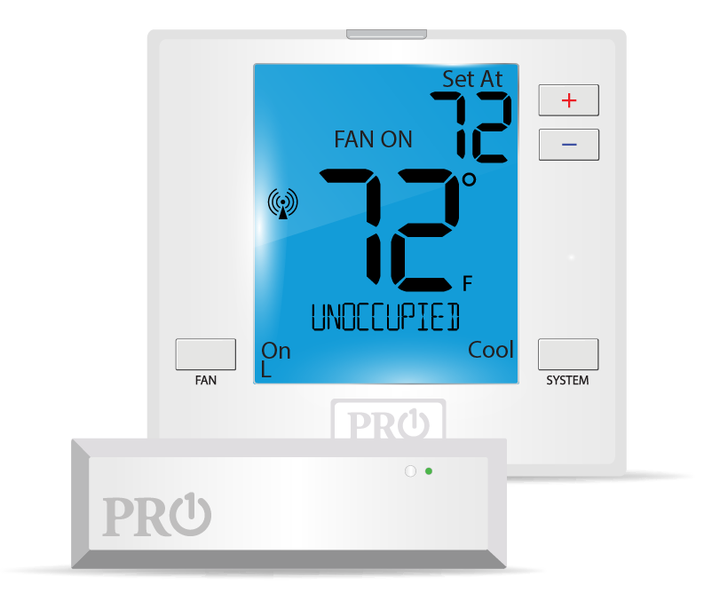 T731W: NEW: T700 Platform: Wireless PTAC thermostat, non-programmable, 2H/1C heat pump or 1H/1C conventional with 7 sq. in. display (includes wireless