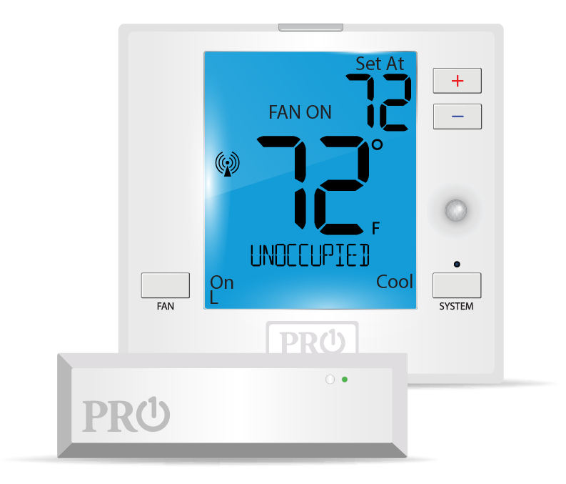 T731WO: T700 Platform: Wireless PTAC thermostat, with Occupancy Sensor contorl - non-programmable when disabled, 2H/1C heat pump or 1H/1C conventional