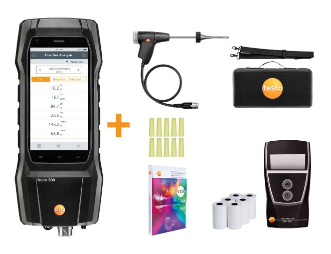 0564 3002 83: Combustion Analyzer, Digital Electronic. includes: O2 Sensors, CO Sensors, USB Cable, 12 in Probe, 5 in Hose, Filter, Calibration Certificate