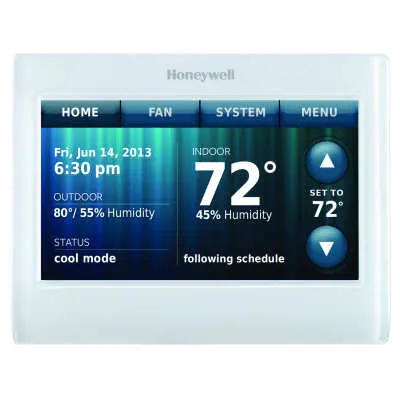 TH9320WF5003: Wi-Fi 9000 Thermostat, Color Touchscreen, 18-30 Vac, 2 Heat/2 Cool Conventional Systems, 3 Heat/2 Cool Heat Pumps