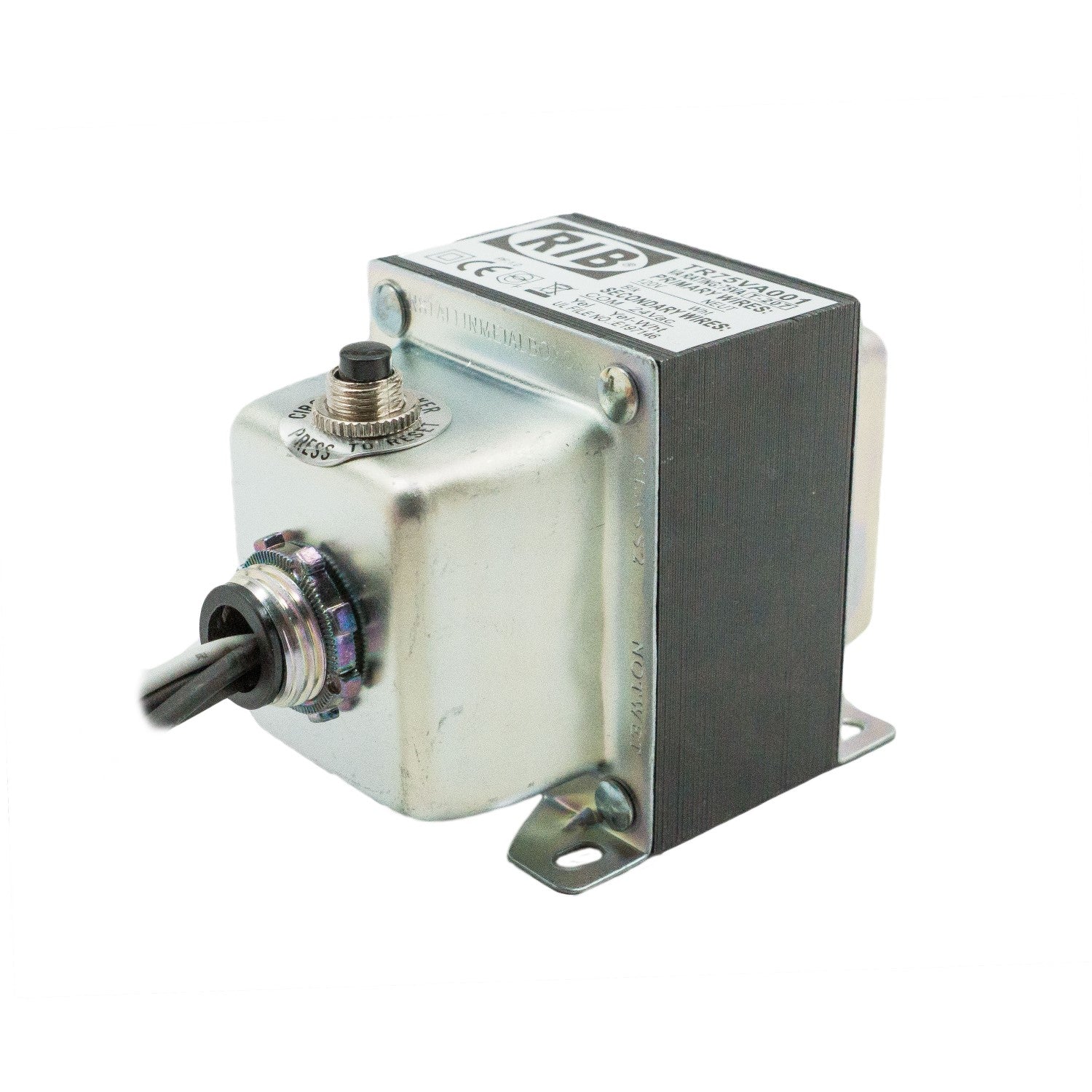 TR75VA001: Transformer 75 VA, 120 to 24 Vac, Circuit Breaker, Foot and Single Threaded Hub Mount