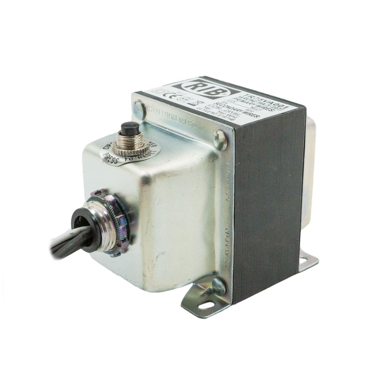 TR75VA001: Transformer 75 VA, 120 to 24 Vac, Circuit Breaker, Foot and Single Threaded Hub Mount