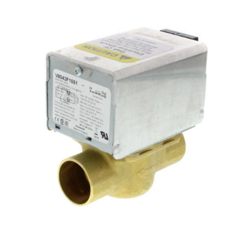 V8043F1051: Valve,Zone, 2 Way NC, 1', Sweat, 24Vac, spring return to close, brass body, stainless steel stem, brass seat,screwed terminal block , manual