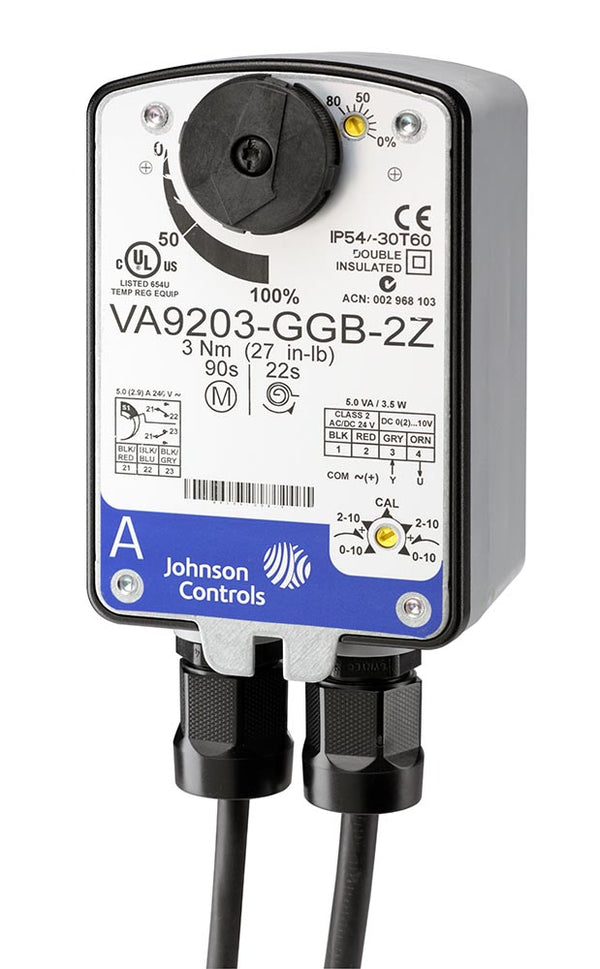 VA9208-BAA-3: 120Vac, Two Position, 70 lb-in Torque, 55-71 second Power On run time, 48" Appliance Cable with Integral 3/8" FMC Connector Spring Return Direct