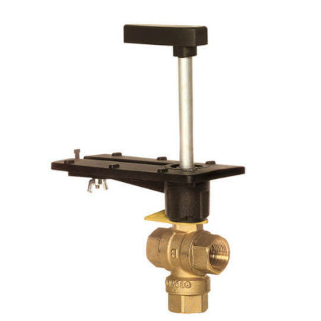 VBN3FNPX0000: Valve, Ball, 2", NPT, 38 Cv, 3 Way, Equal Percentage Flow Port A to AB, Linear Flow Port B to AB, Brass Body with Nickel-chrome Plated Brass