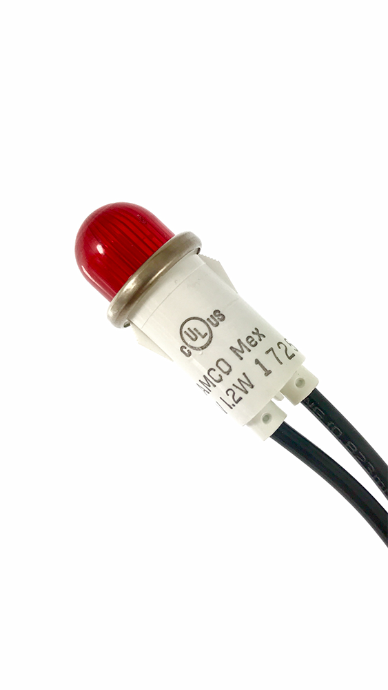 WL-1090A1-28V: Red 28V Dome Lens 0.50" Mounting Hole Indicator Light with Leads