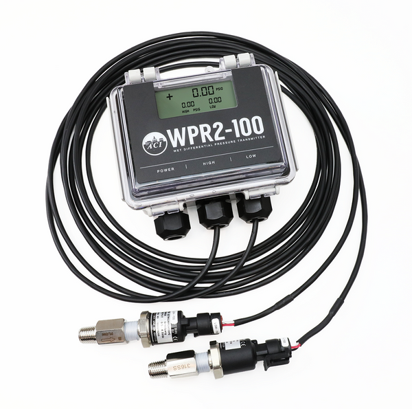 A/WPR2-300-10-LCD: Wet to wet differential pressure transducer 0-300 psi 4-20mA, 0-5, 0-10VDC with Display