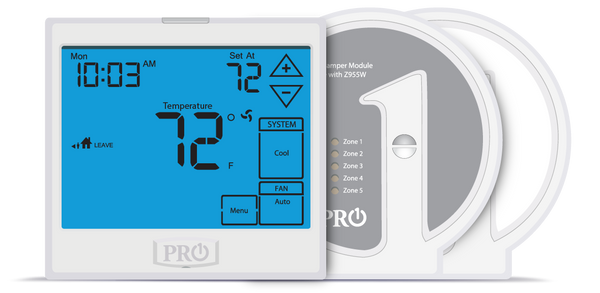 Z955W: Master Zoning Control - Wirelessly communicates with equipment module, damper module and zone sensors.  3H/2C, 5+1+1, 7D or Non-programmable.