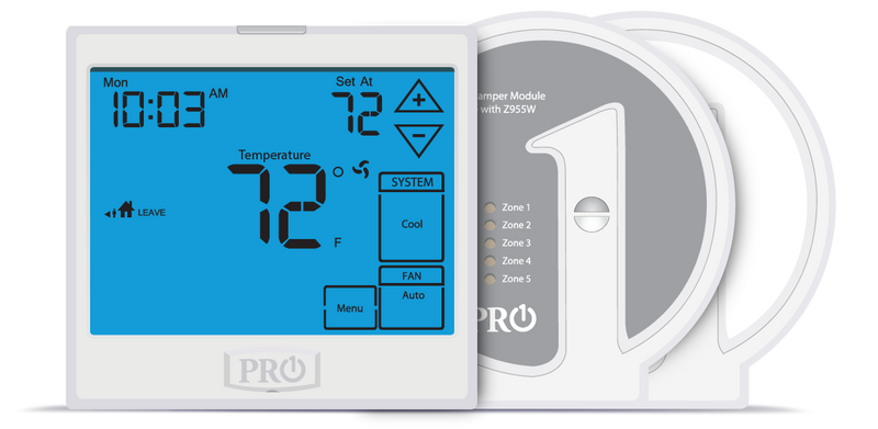 Z955W: Master Zoning Control - Wirelessly communicates with equipment module, damper module and zone sensors.  3H/2C, 5+1+1, 7D or Non-programmable.